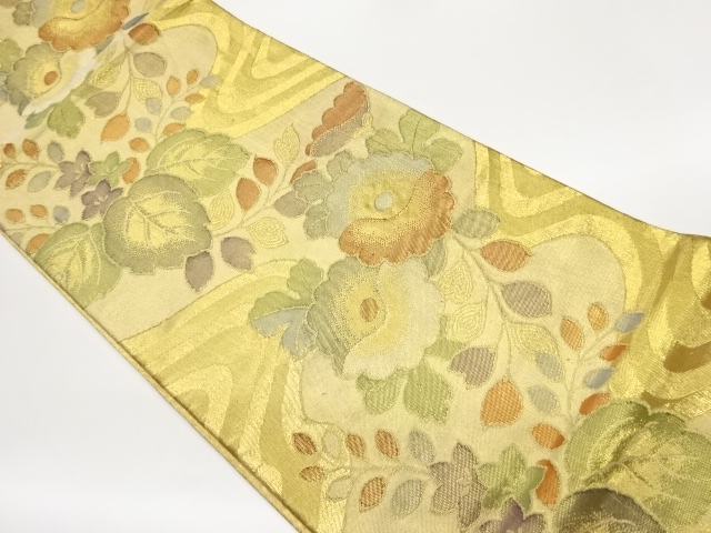 佐賀錦流水に桐・桔梗・花々模様織出し袋帯